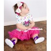 White Rainbow Dots Baby Jumpsuit Hot Pink Pettiskirt With Sparkle Hot Pink Damask Minnie Print With Hot Pink Headband White Rainbow Dots Satin Bow JS707 