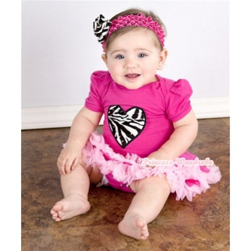 Hot Pink Baby Jumpsuit Hot Light Pink Pettiskirt With Zebra Heart Print With Hot Pink Headband Zebra Rose JS708 