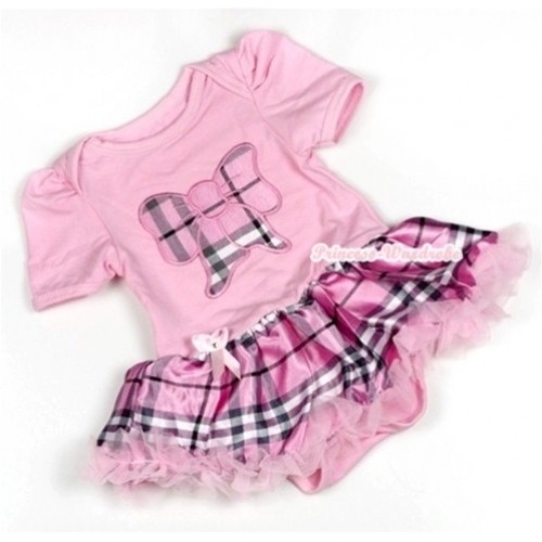 Light Pink Baby Jumpsuit Light Pink Checked Pettiskirt with Light Pink Checked Butterfly Print JS730 
