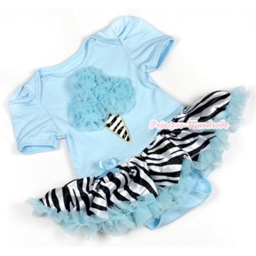 Light Blue Baby Jumpsuit Light Blue Zebra Pettiskirt with Light Blue Rosettes Zebra Ice Cream Print JS736 