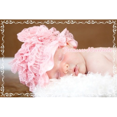 Light Pink Lace Layer Hat with Lovely Flower HA46 