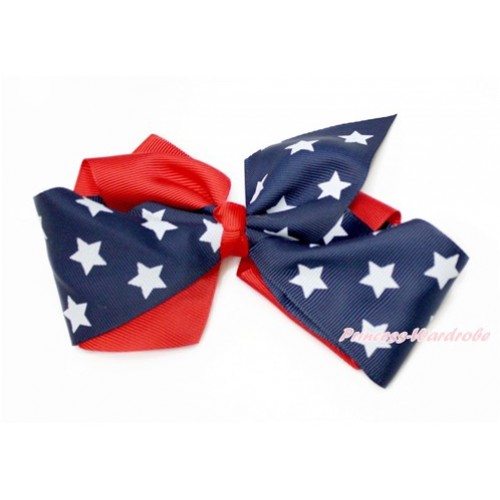 4th July Patriotic Day Red Patriotic American Star Screwed Ribbon Bow Hair Clip H845 