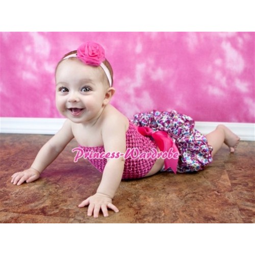 Hot Pink Crochet Tube Top, Hot Pink Floral Bloomer Hot Pink Giant Bow CT90 
