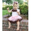 White Baby Pettitop & Brown Rosettes with Light Pink Brown Baby Pettiskirt NG82 