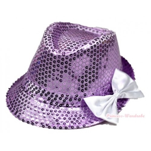 Sparkle Sequin Lavender Jazz Hat With White Satin Bow H682 