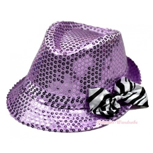 Sparkle Sequin Lavender Jazz Hat With Zebra Satin Bow H684 