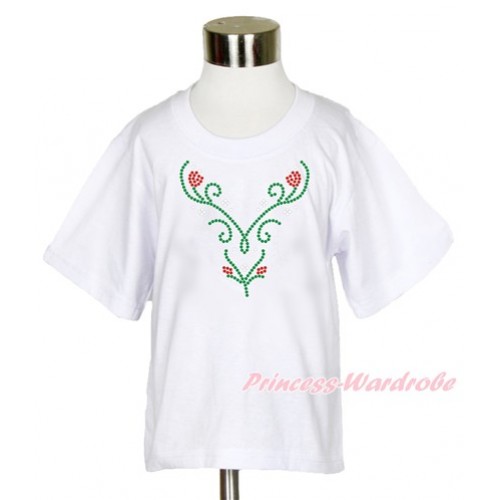 White Short Sleeves Top with Sparkle Crystal Bling Rhinestone Princess Anna Print TS27 