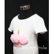 White Birthday Cake Short Sleeves Top with Light Pink Rosettes TS02 
