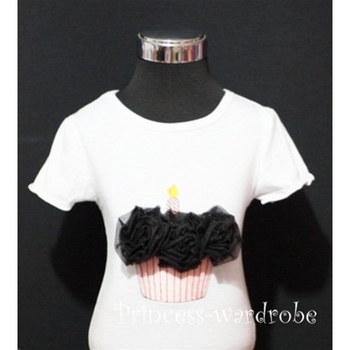 White Birthday Cake Short Sleeves Top with Black Rosettes TS05 