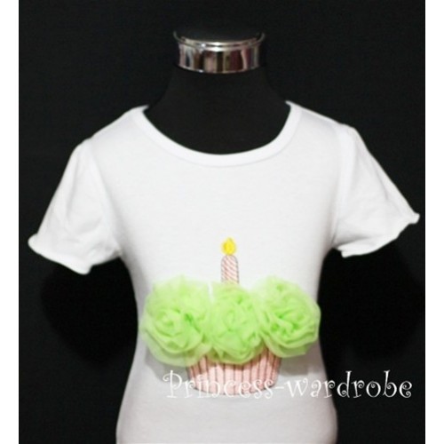 White Birthday Cake Short Sleeves Top with Green Rosettes TS09 
