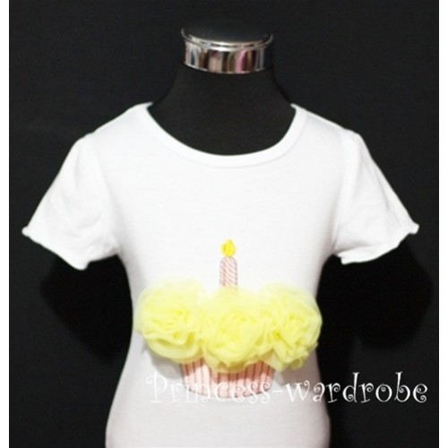White Birthday Cake Short Sleeves Top with Yellow Rosettes TS11 