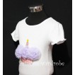 White Birthday Cake Short Sleeves Top with Light Purple Rosettes TS12 