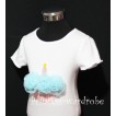 White Birthday Cake Short Sleeves Top with Light Blue Rosettes TS13 