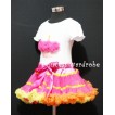Hot Pink Orange Trim Pettiskirt With White Birthday Cake Short Sleeves Top with Hot Pink Rosettes SC05 