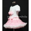 Light Pink and White Pettiskirt With White Birthday Cake Short Sleeves Top with Light Pink Rosette SC14 