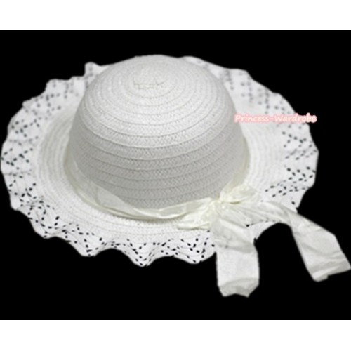 Pure White Black Polka Dots With Cute Bow Summer Beach Straw Hat H694 