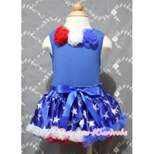 Royal Blue Baby Pettitop & Red White Blue Rosettes with Patriotic America Star Baby Pettiskirt NG382 