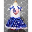 White Baby Pettitop & Patriotic America Flag Heart & Blue Star Ruffles & Royal Blue Bows with Patriotic America Star Baby Pettiskirt NG391 