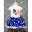 White Baby Pettitop & Patriotic America Flag Heart & Royal Blue Ruffles & Royal Blue Bows with Patriotic America Star Baby Pettiskirt NG394 