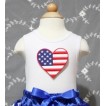 Patriotic America Heart White Tank Top with Red Ruffles Royal Blue Bows TM192 