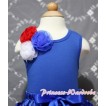Royal Blue Tank Top with Bunch of Red White Royal Blue Rosettes & Royal Blue Bow TM195 