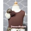 Brown Tank Top with a Bunch of Leopard Cream White Brown Rosettes and Cream White Bow TM197 