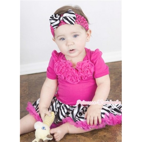 Hot Pink Baby Jumpsuit Hot Pink Zebra Pettiskirt With Hot Pink Rosettes With Hot Pink Headband Zebra Satin Bow JS876 