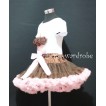 Brown and Light Pink Pettiskirt With White Birthday Cake Short Sleeves Top with Brown Rosettes SC46 