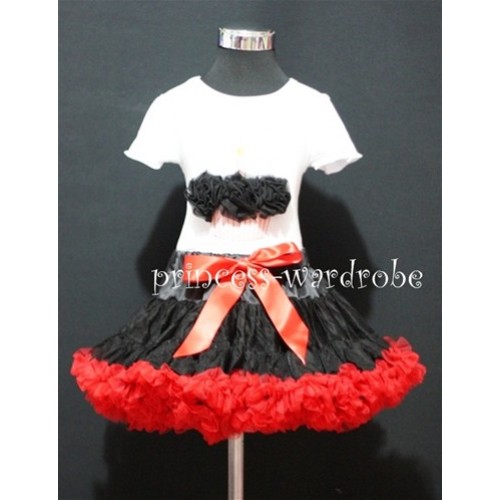 Black and Red Pettiskirt With White Birthday Cake Short Sleeves Top with Black Rosettes SC49 