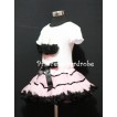 Light Pink Black Trim Pettiskirt With White Birthday Cake Short Sleeves Top with Black Rosettes SC55 