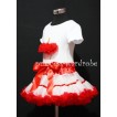 Red White Trim Pettiskirt With White Short Sleeves Top with Red Rosettes Birthday Cake SC63 