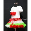 Red White Green Mix Pettiskirt With White Birthday Cake Short Sleeves Top with Red Rosettes SC68 