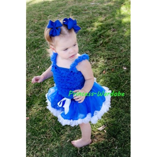 Royal Blue Baby Ruffles Tank Top with Royal Blue White Baby Pettiskirt NR05 