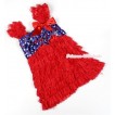 Hot Red Patriotic American Stars Lace Ruffles Layer One Piece Dress With Cap Sleeve With Red Bow RD001 