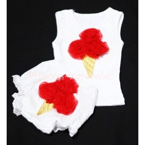 Red Ice Cream Panties Bloomers with White Baby Pettitop with Red Ice Cream BC21 