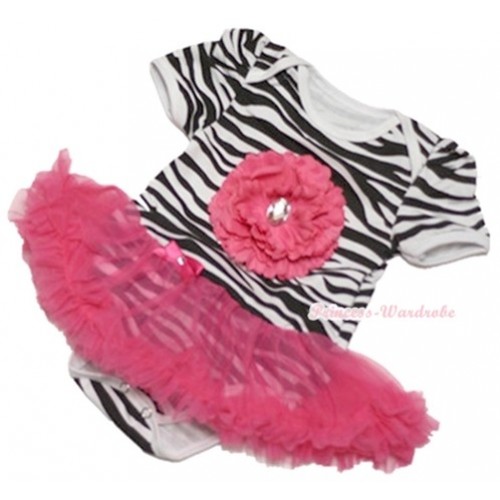 Zebra Baby Jumpsuit Hot Pink Pettiskirt with Hot Pink Crystal Peony JS953 