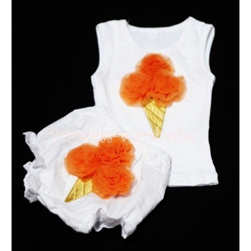 Orange Ice Cream Panties Bloomers with White Baby Pettitop with Orange Ice Cream BC22 