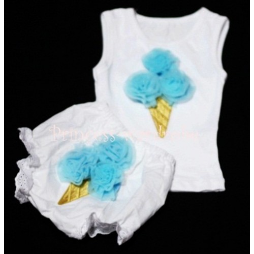 Light Blue Ice Cream Panties Bloomers with White Baby Pettitop with Light Blue Ice Cream BC25 