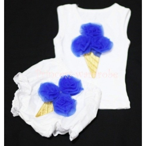 Royal Blue Ice Cream Panties Bloomers with White Baby Pettitop with Royal Blue Ice Cream BC26 