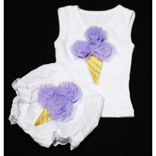 Lavender Ice Cream Panties Bloomers with White Baby Pettitop with Lavender Ice Cream BC27 