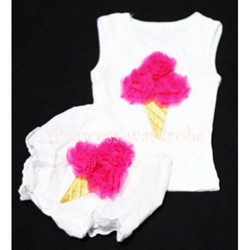 Hot Pink Ice Cream Panties Bloomers with White Baby Pettitop with Hot Pink Ice Cream BC29 