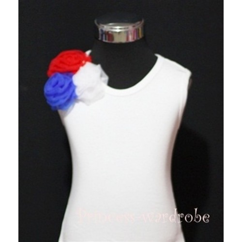White Tank Tops with Red White Blue Rosettes T64 