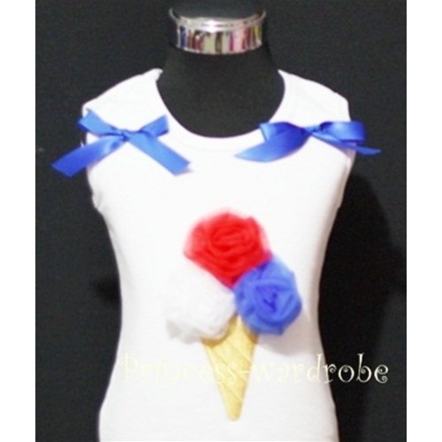 White Tank Top with Red White Blue Ice Cream and Blue Bows TS213 