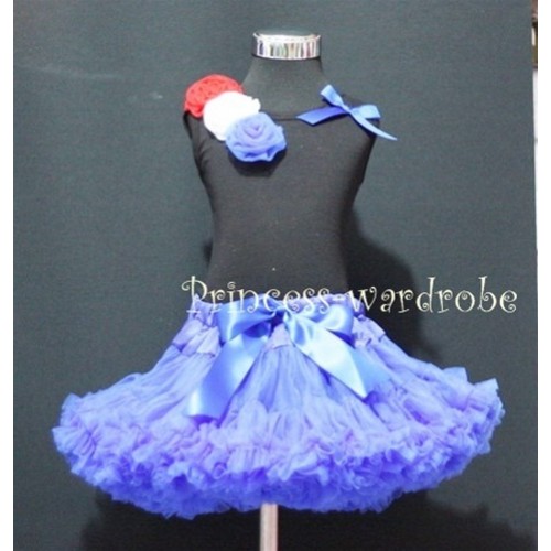 Black Tank Top & Red White Blue Rosettes and Bow With Royal Blue Pettiskirt M176 