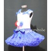 Royal Blue Pettiskirt With White Tank Top with Red White Royal Blue Rosettes Birthday Cake With Royal Blue Ruffles&Bow ML28 
