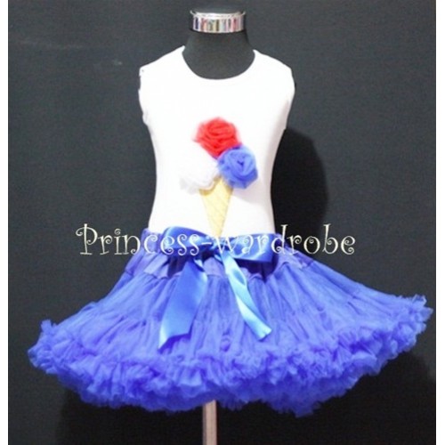 Royal Blue Pettiskirt With Red White Blue Ice Cream White Tank Top MS116 