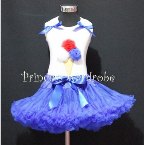 Royal Blue Pettiskirt With Red White Royal Blue Ice Cream White Tank Top with Bows MS215 