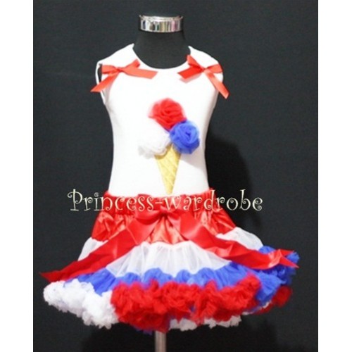 Red White Blue Pettiskirt With Red White Blue Ice Cream White Tank Top with Red Bows MS216 