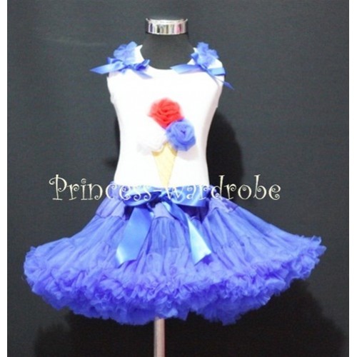 Royal Blue Pettiskirt With Red White Blue Ice Cream Tank Top with Royal Ruffles&Bow MS315 