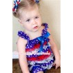 Patriotic America Red White Blue Layer Chiffon Romper with Royal Blue Bow & Straps LR69 